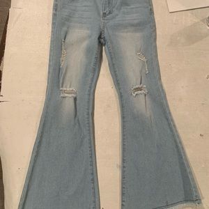 SHEIN Blue Flared Distressed Jeans
